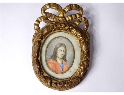 Miniature Oval Portrait Young Man Gilded Carved Wooden Frame Knot