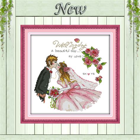 Wedding Lovers Hand In Hand Kiss Home Decor 11ct Counted Print On