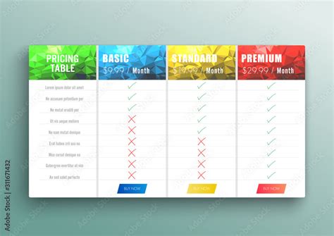 Vecteur Stock Comparison Pricing List Set Offer Tariffs Ui Ux Vector