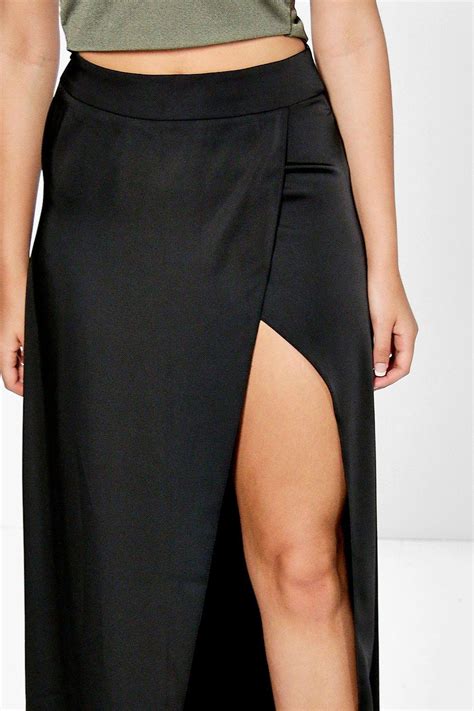 Boohoo Womens Boutique Pia Satin Thigh Split Maxi Skirt Ebay