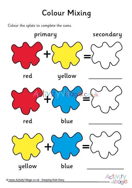 Colour Mixing Worksheet 1 Color Worksheets Color Mixing Chart