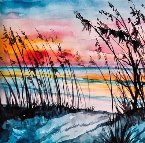 Sunset Painting Seascape Original Art Watercolor Wall Art Etsy