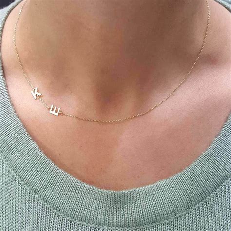 K Solid Gold Letter Initial Sideways Necklace Personalized Etsy