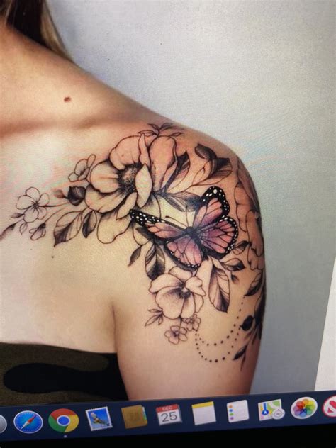 Butterfly And Flower Tattoos On Upper Arm