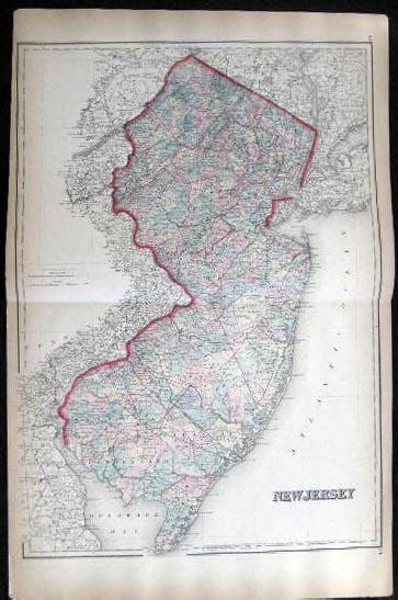 Original Double Page Hand Colored Map Of New Jersey By Map