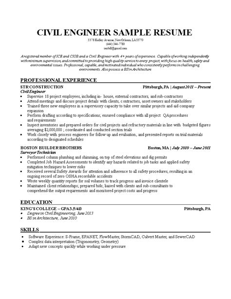 Civil Engineering Student Resume Template Templates At