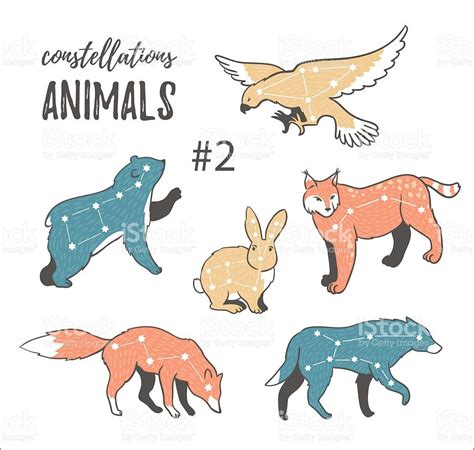 Vector Space Set With Cosmic Animals Hand Drawn Star Animals In