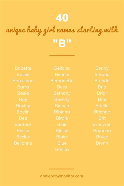 40 Unique Baby Girl Names Starting With “b” Annie Baby Monitor
