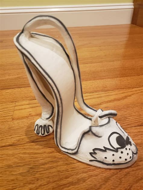 High Heel Cat Shoe By Rita Aris 2020 Clay Black Underglaze 6 X 6