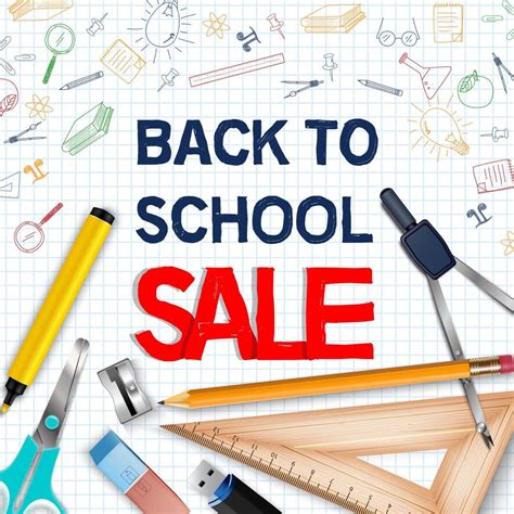 Back To School Sale Poster With Realistic School Supplies 6917527