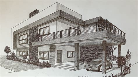 Sketch Dream House Drawing Modern House In 2 Point Perspective