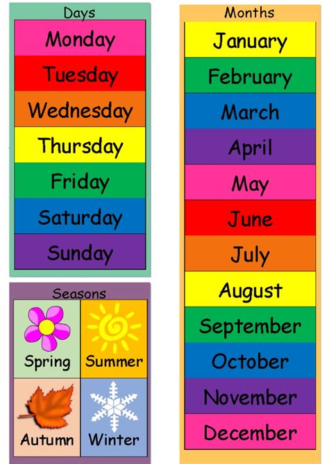 4 Seasons With Months Month Calendar Printable