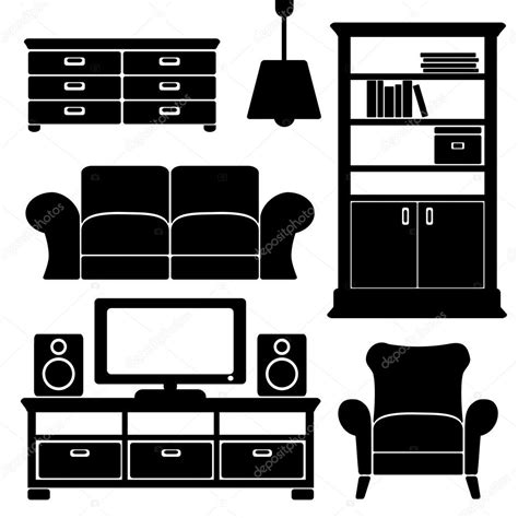 Encuentra ilustraciones relacionadas con color furniture planning. Juego de sala muebles iconos, negro aislado siluetas ...