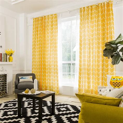 Rzcortinas Geometic Bright Yellow Curtain With Stripes For Living Room