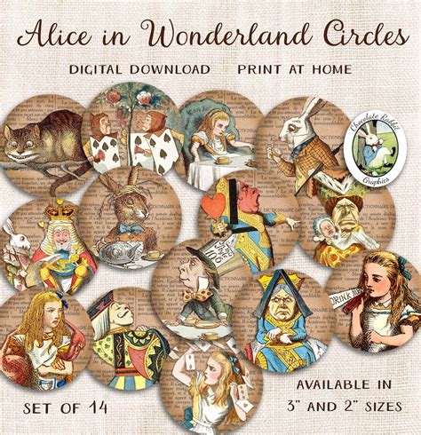 Printable Alice In Wonderland Circles Digital 2 3 Etsy