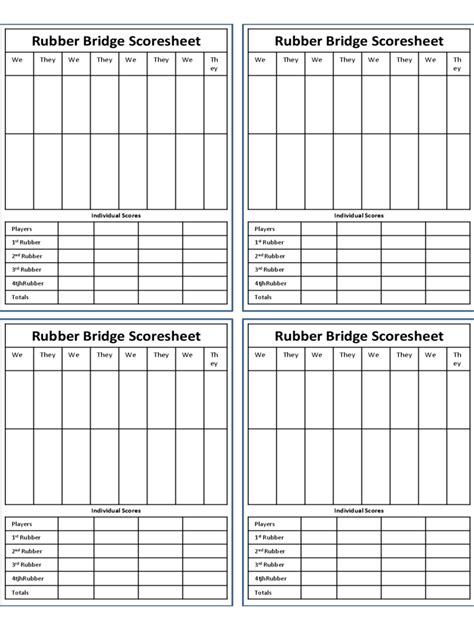 Free Printable Bridge Score Sheets
