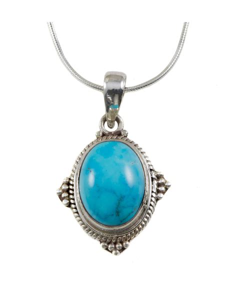 Blue Turquoise Necklace Pendant Smooth Sterling Silver Large Etsy