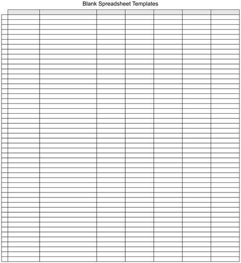 Printable Blank Spreadsheet Printout