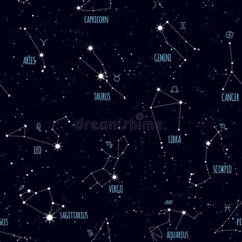 Zodiac Seamless Pattern Space Star Constellations Horoscope Symbols