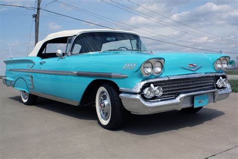 1958 Chevrolet Impala Convertible Classic Old Blue Usa 3888x2592 01