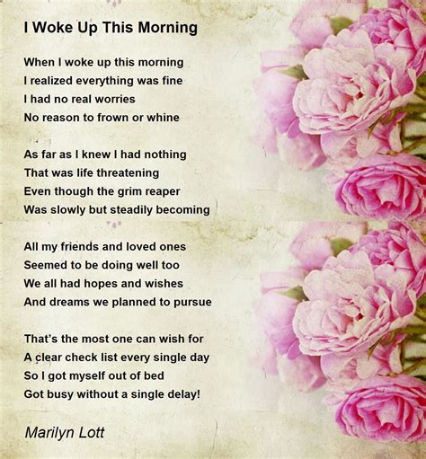 i woke up this morning i woke up this morning poem by marilyn lott