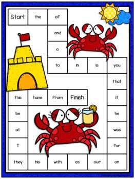 Editable Sight Word Game Board - Summer Crabs by Polliwog Place | TpT
