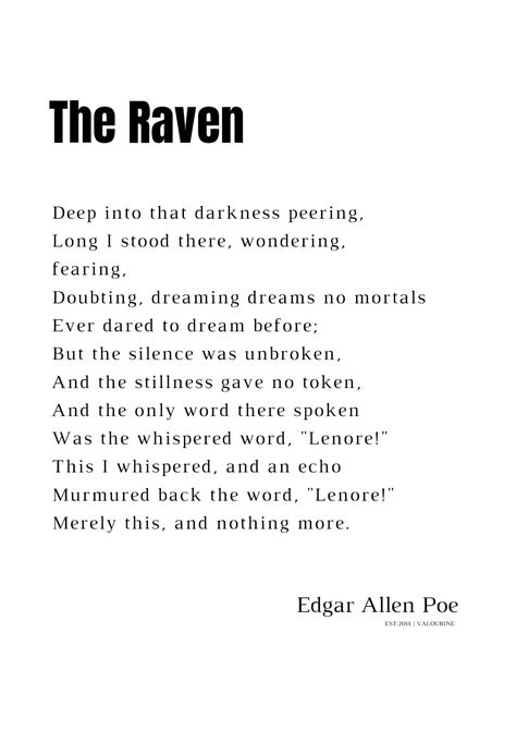 Printable Quote Edgar Allan Poe The Raven Poetry Poet Literature