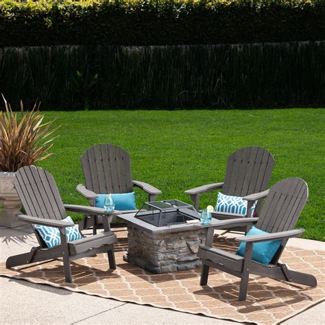 Michaela Outdoor 5 Piece Acacia Wood Adirondack Chair Set With Wood