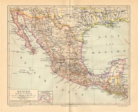 1888 Original Antique Map Of Mexico Antique Maps Historical Maps