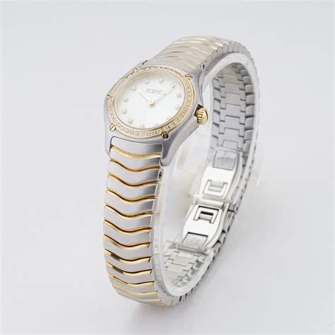 Ebel Classic Wave 24 Mm Mother Of Pearl Dial Diamond Bezel In 18k