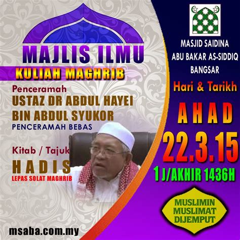 3.12959, 101.67187) is the main mosque in bangsar, kuala lumpur. Masjid Saidina Abu Bakar As Siddiq, Bangsar.: KULIAH ...