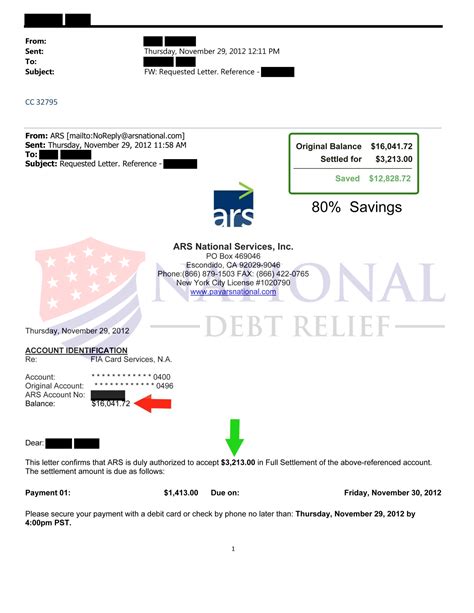 Here you can lookup for fia card services, n.a. Debt Settlement Letters