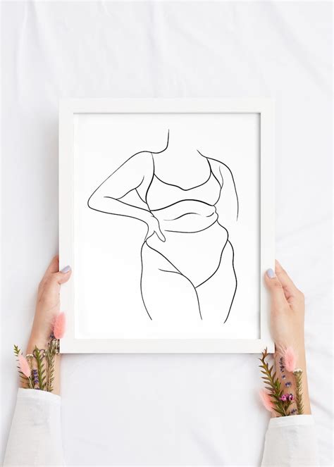 Curvy Woman Line Art Drawing Female Body Poster Self Love Etsy Hot Sex Picture