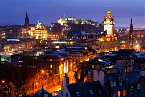 Aerial Photography Of City At Nighttime Edinburgh Scotland Uk