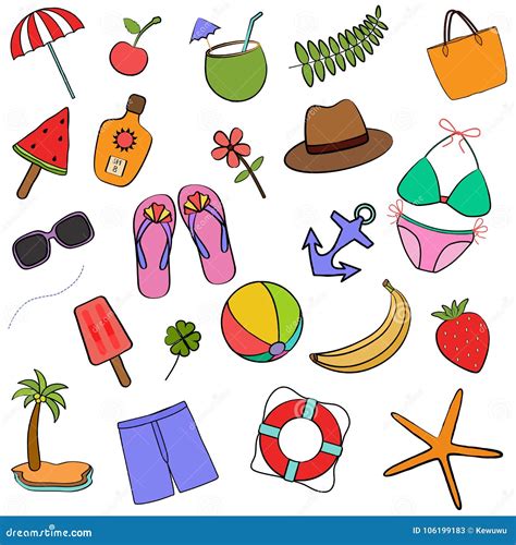 Cute Vector Illustration Set Of Colorful Summer Icons Collection Stock