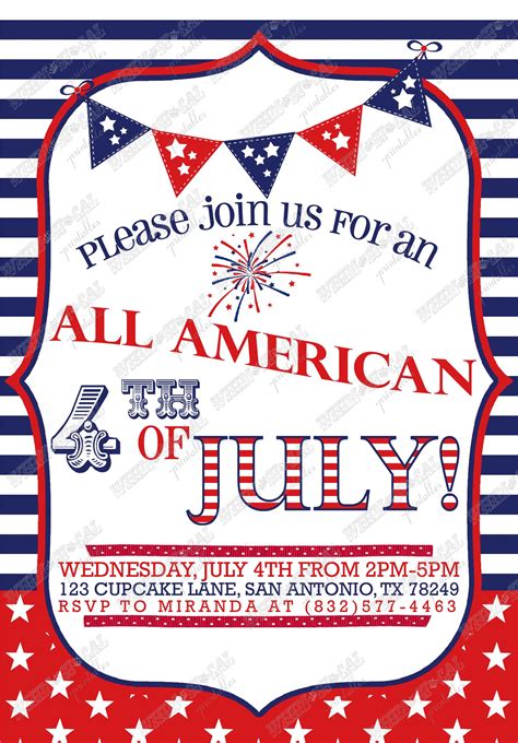 4th Of July Patriotic Invitations 4th Of July Fourth Of July