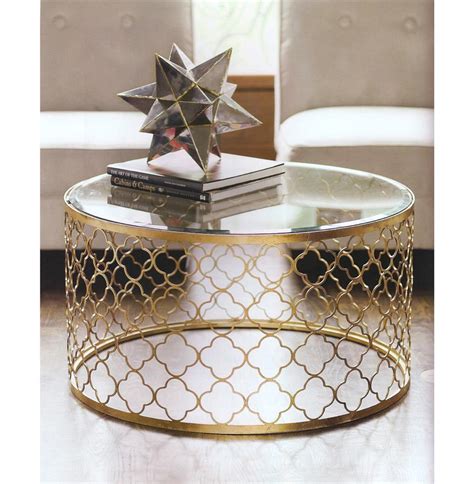 Gable Hollywood Regency Glass Gold Leaf Round Coffee Table Kathy Kuo Home