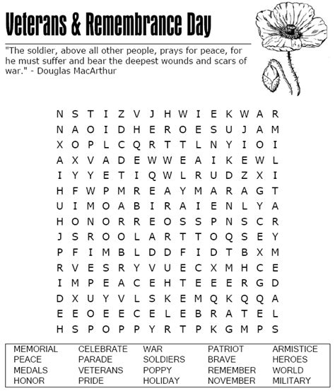 Remembrance Day Word Search Free Printable Printable Templates