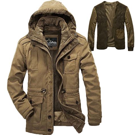 Men Windproof Hooded Winter Jacket Coats Parka Khaki Army Military