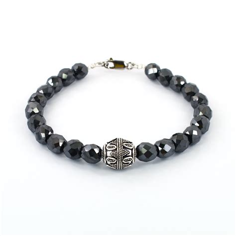 8 Mm Black Diamond Bracelet With Designer Silver Finding Bead Etsy