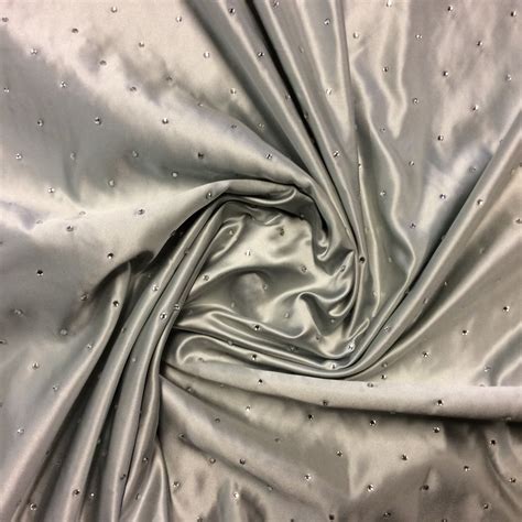 Rhinestone Studded Satin Gray Glamourous Drapery Fabric Home Decor