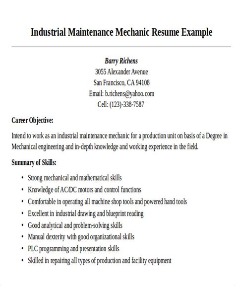 Free 9 Sample Maintenance Technician Resume Templates In Ms Word Pdf