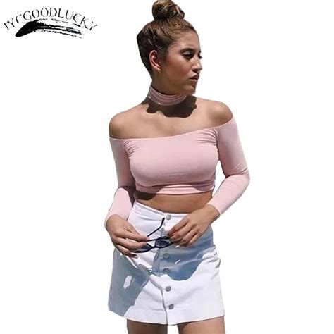 2017 sexy tight t shirts women off shoulder night club body tees crop top large size white t