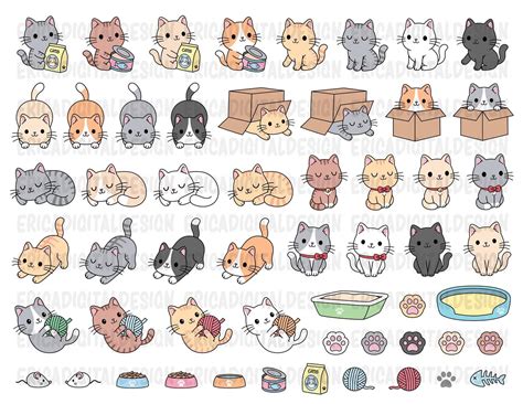 Gatos Clipart Lindo Gato Clip Art Kawaii Gatitos Kitty Iconos Etsy Kawaii Stickers Cat