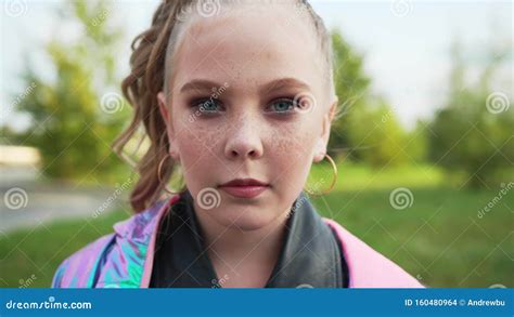 Pretty Caucasian Girl Front Portrait Close Up Stock Footage Video Of