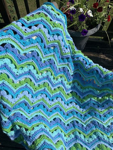 Sheilas Shells Ripple Blanket Original Crochet Afghan Etsy