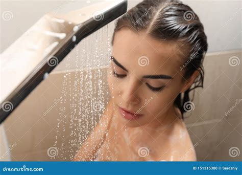 Beautiful Young Woman Taking Shower In Bathroom Stock Photo Image Of
