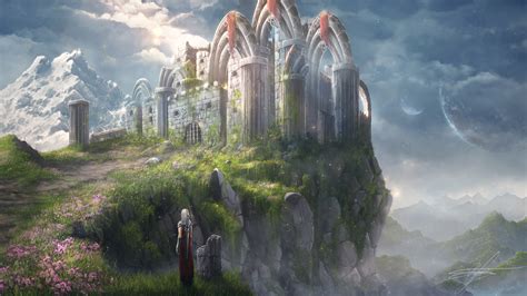 Download Woman Warrior Landscape Fantasy Castle Hd Wallpaper By Max
