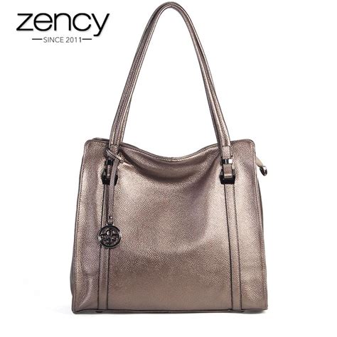 Zency 100 Real Genuine Leather Soft Fashion Women Shoulder Bag Black