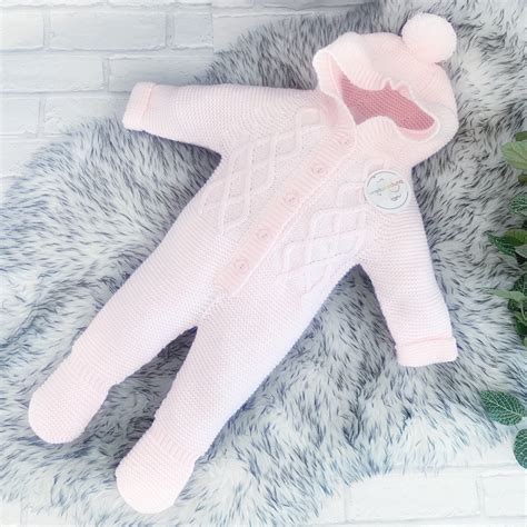 Baby Girls Pink Knitted Onesie With Hood